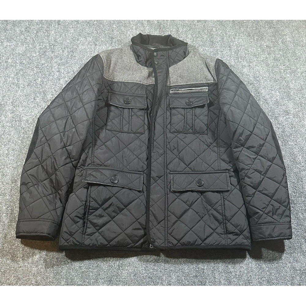 Vince Camuto Jacket Mens Black Quilted Nylon Wool Shoulder Elbow Patch Coat M